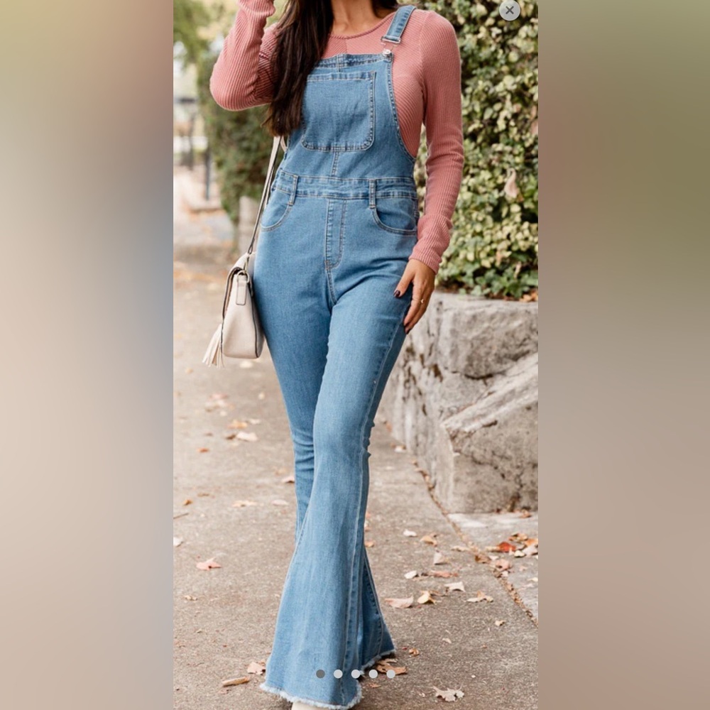 BRAND NEW Medium denim washed flared overalls
